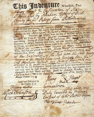 18th-century indenture contract, Wikimedia Commons